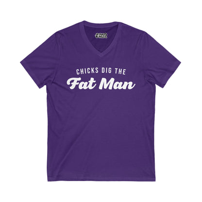 Chicks Dig the Fat Man – V-Neck Tee by Fat Man Q